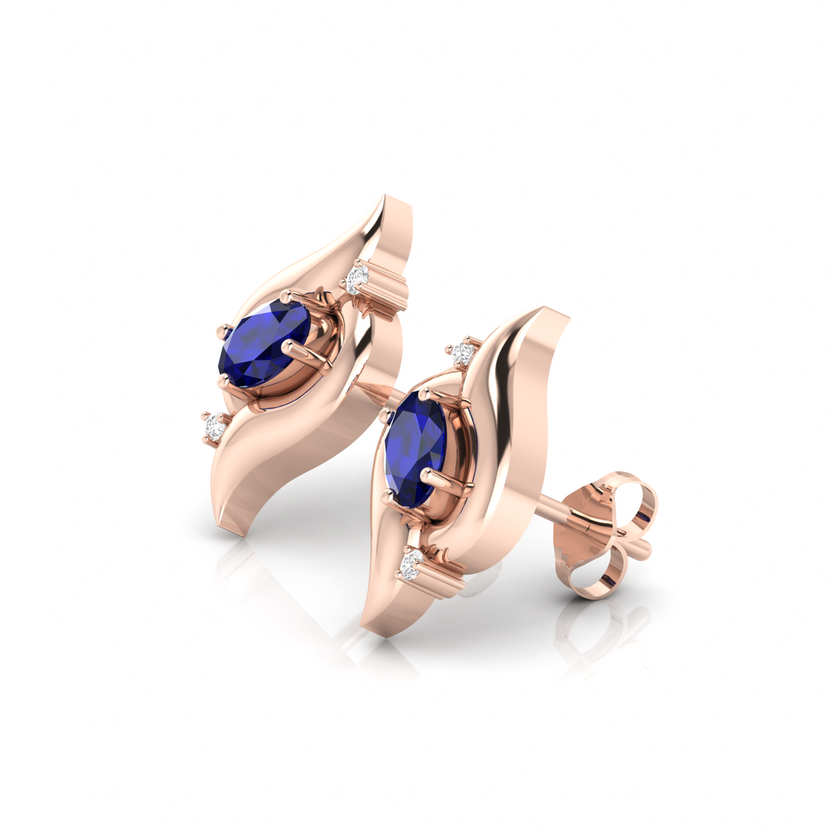 Rose Gold Plated Oval Blue Sapphire Shell Stud Earrings