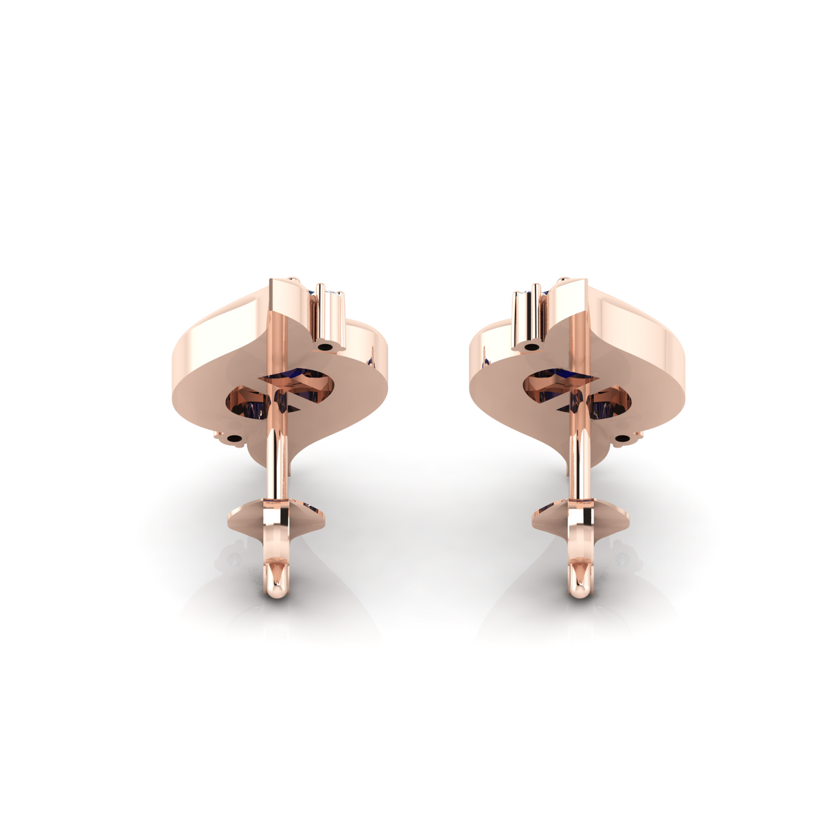 Rose Gold Plated Oval Blue Sapphire Shell Stud Earrings