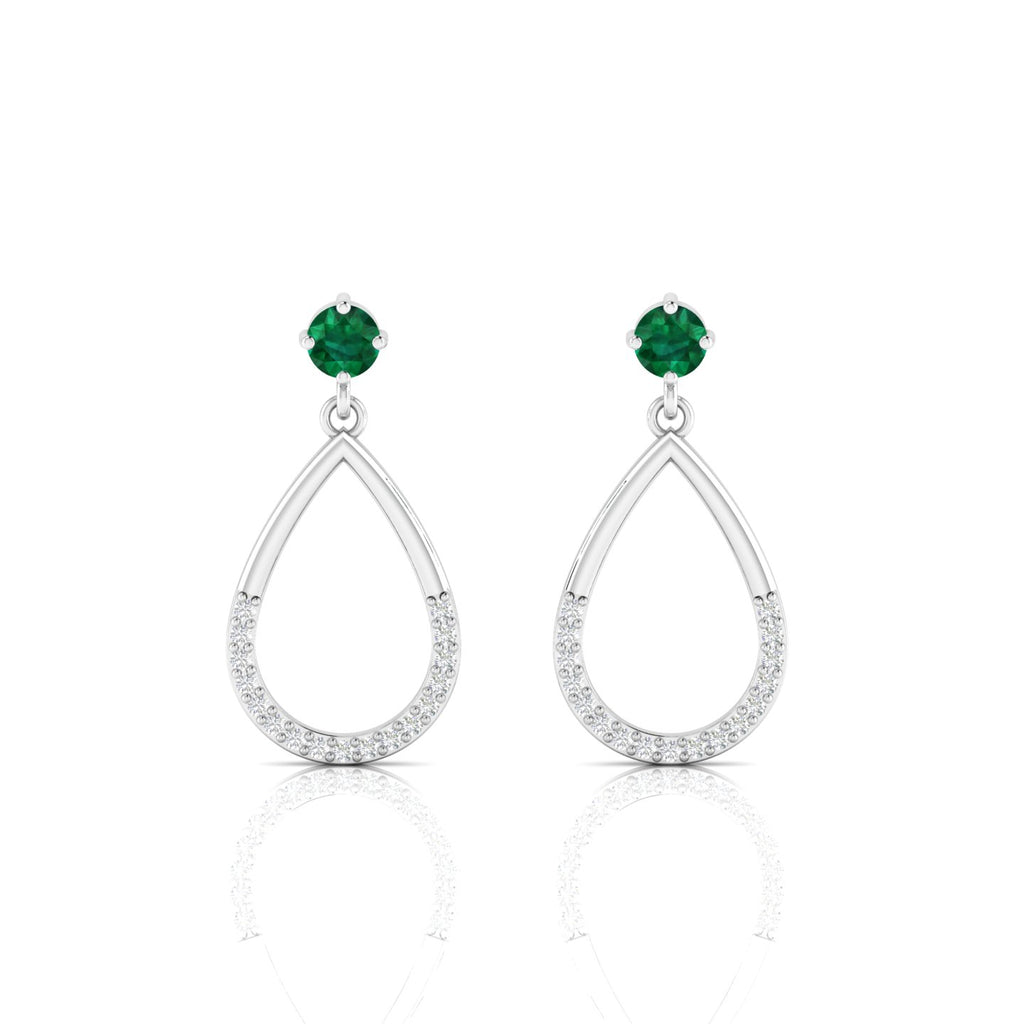 Open Teardrop Emerald Sterling Silver Earrings