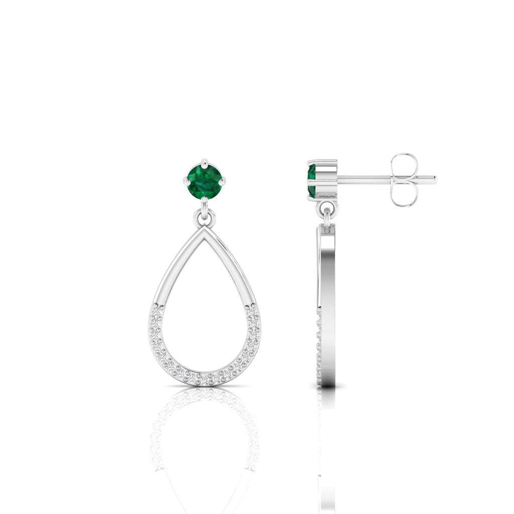 Open Teardrop Emerald Sterling Silver Earrings