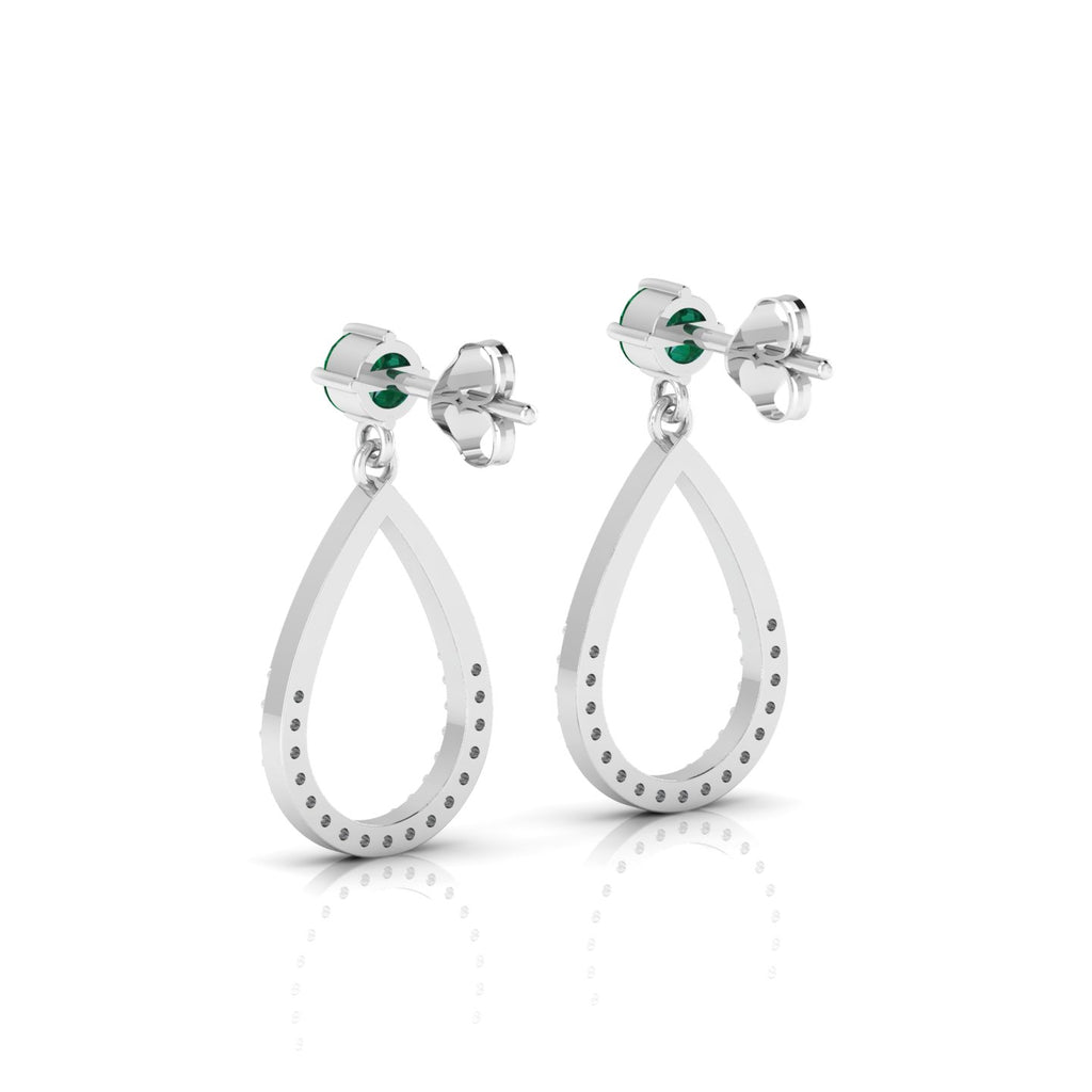 Open Teardrop Emerald Sterling Silver Earrings