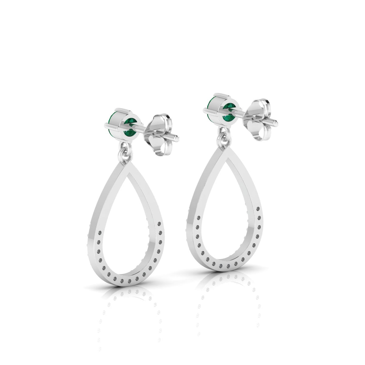 Open Teardrop Emerald Sterling Silver Earrings