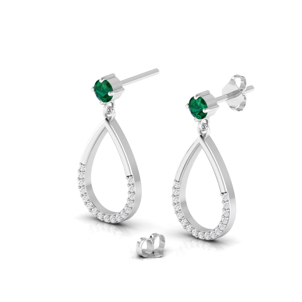 Open Teardrop Emerald Sterling Silver Earrings