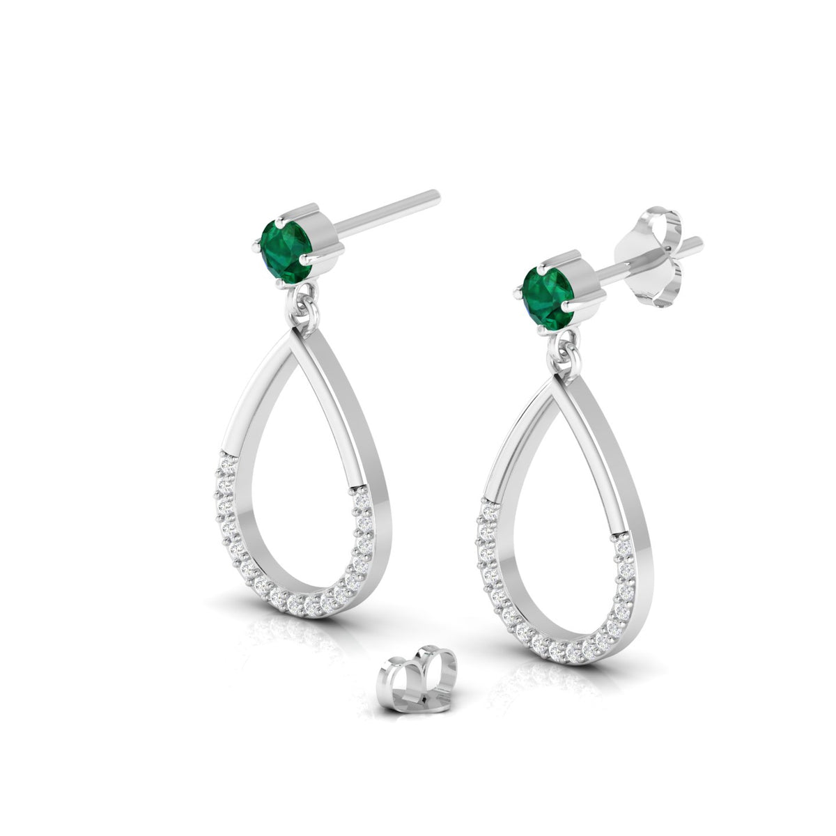 Open Teardrop Emerald Sterling Silver Earrings