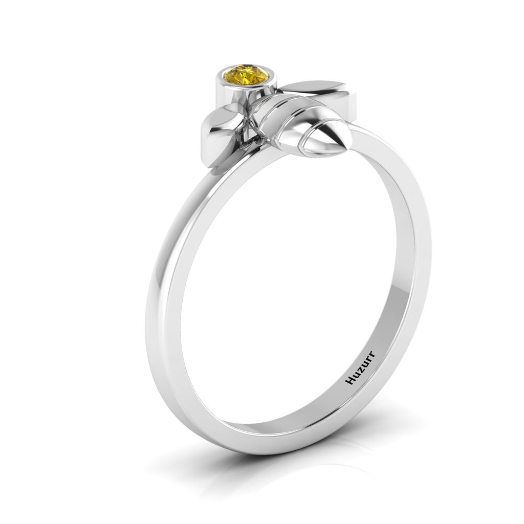 Round Coffee Diamond Sterling Silver Solitaire Honeybee Ring