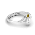 Round Coffee Diamond Sterling Silver Solitaire Honeybee Ring