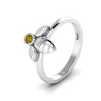 Round Coffee Diamond Sterling Silver Solitaire Honeybee Ring