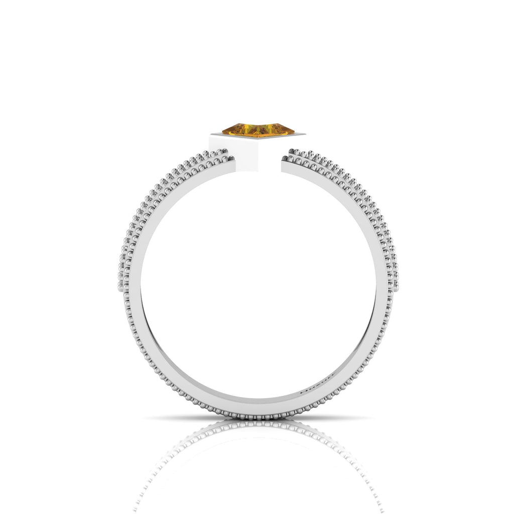 925 Silver Princess Cut Coffee Diamond Milgrain Solitaire Ring