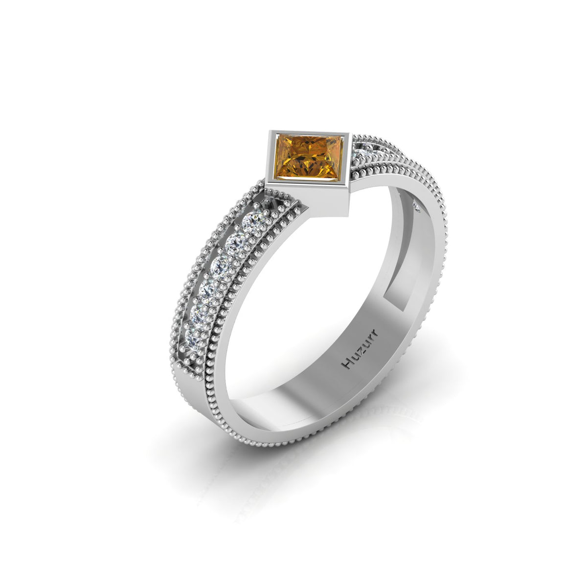 925 Silver Princess Cut Coffee Diamond Milgrain Solitaire Ring