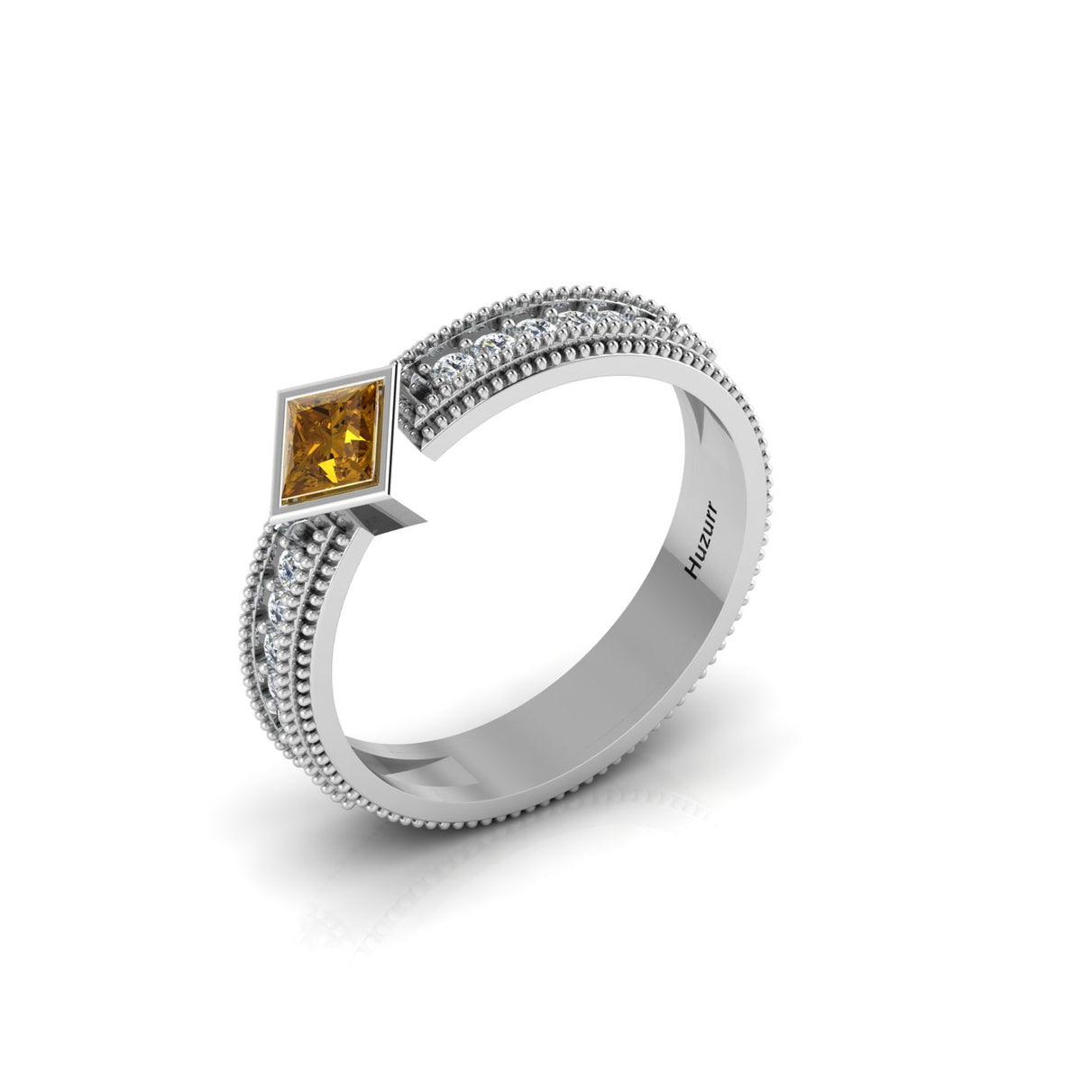 925 Silver Princess Cut Coffee Diamond Milgrain Solitaire Ring