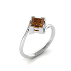 Coffee Diamond Princess Cut Wave 925 Silver Solitaire Ring
