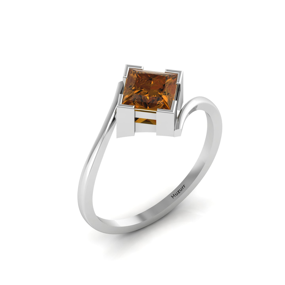 Coffee Diamond Princess Cut Wave 925 Silver Solitaire Ring