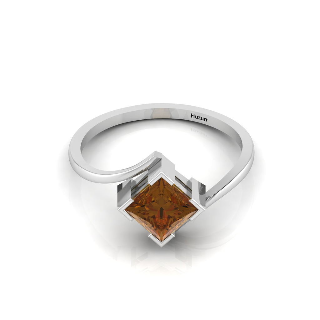 Coffee Diamond Princess Cut Wave 925 Silver Solitaire Ring