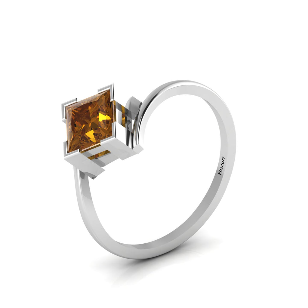 Coffee Diamond Princess Cut Wave 925 Silver Solitaire Ring
