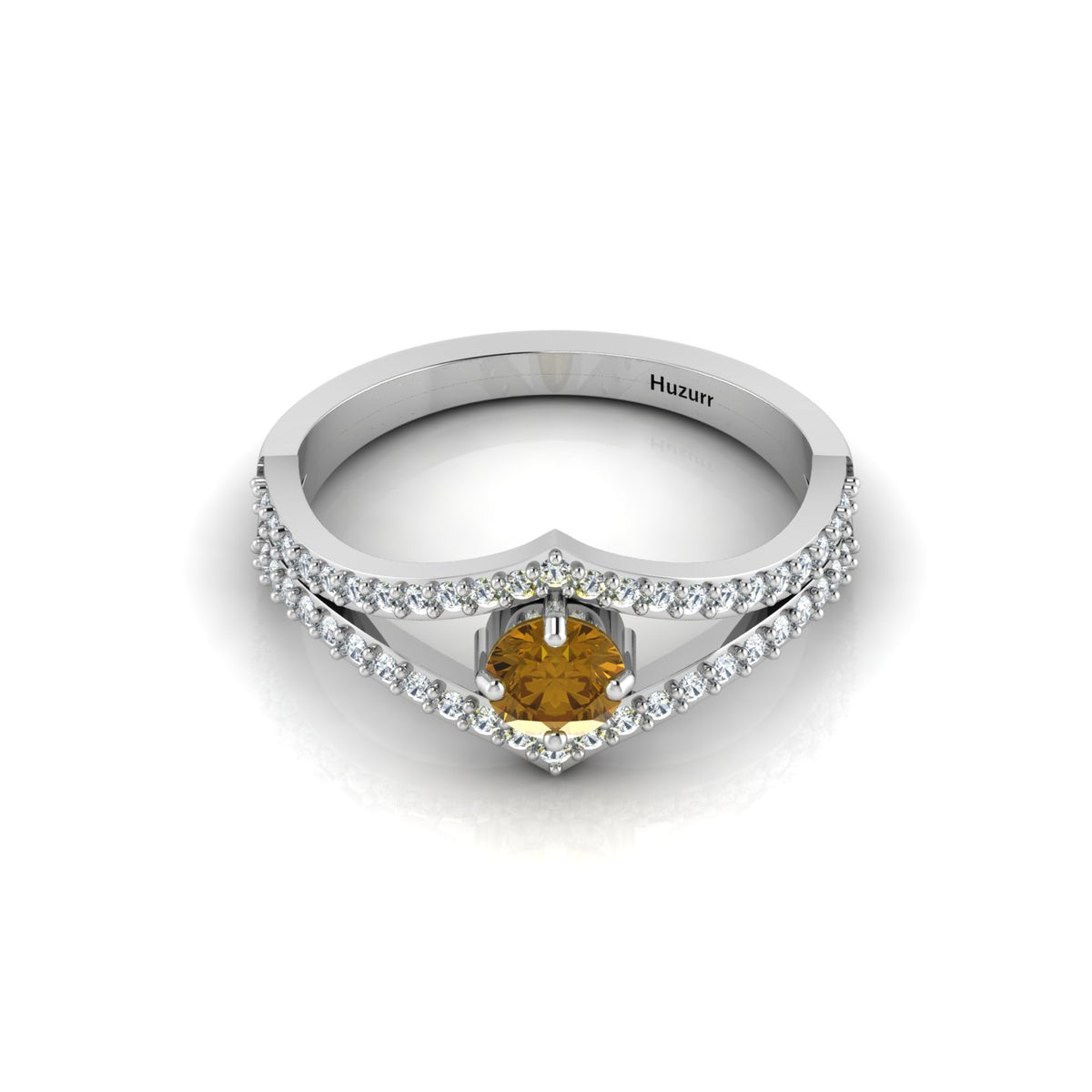 Round Coffee & White Diamond Wishbone 925 Silver Solitaire Ring