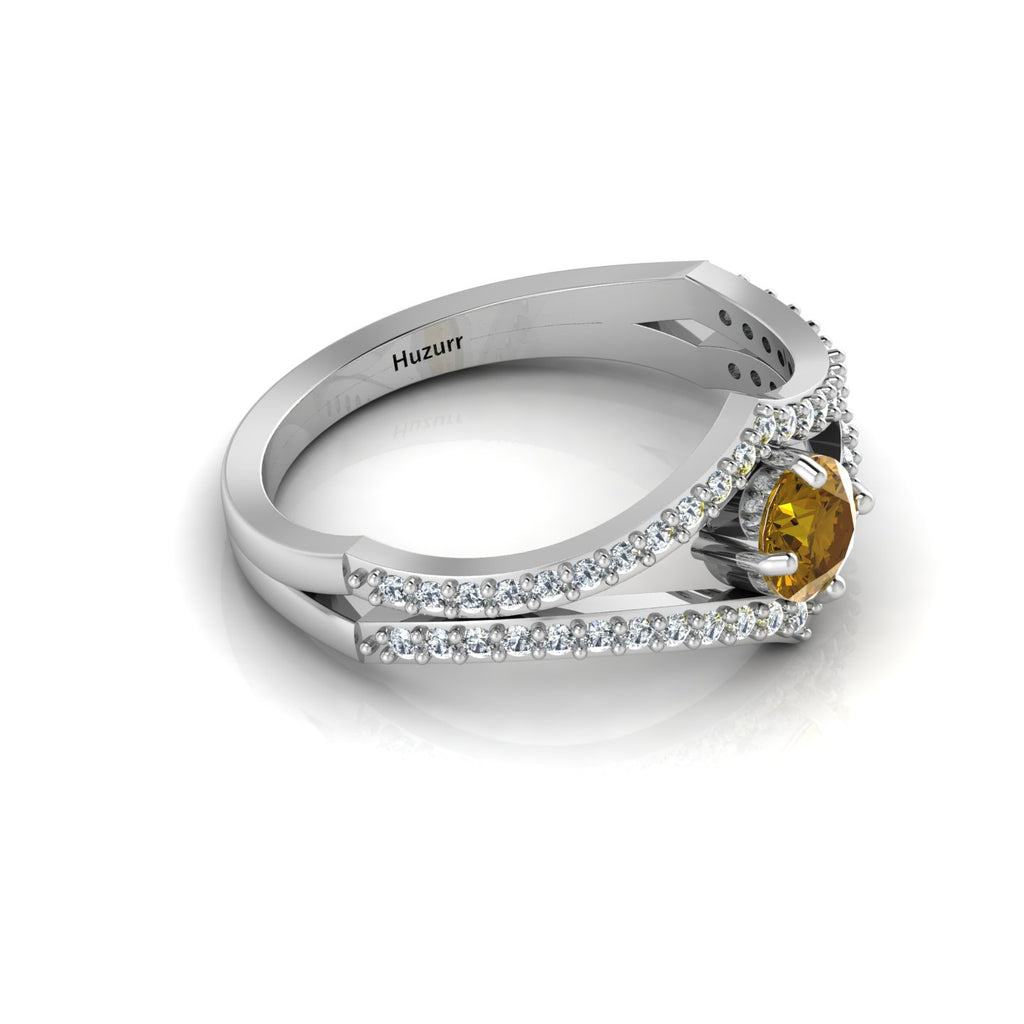 Round Coffee & White Diamond Wishbone 925 Silver Solitaire Ring