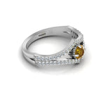 Round Coffee & White Diamond Wishbone 925 Silver Solitaire Ring