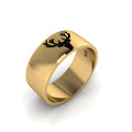 Gold Plated Black Enamel Deer Engraved Band Ring