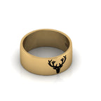 Gold Plated Black Enamel Deer Engraved Band Ring