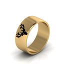 Gold Plated Black Enamel Deer Engraved Band Ring