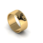 Gold Plated Black Enamel Deer Engraved Band Ring