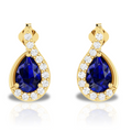 Diamond Swirl Frame Pear Blue Sapphire Earrings
