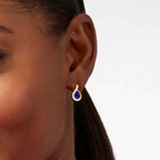 Diamond Swirl Frame Pear Blue Sapphire Earrings