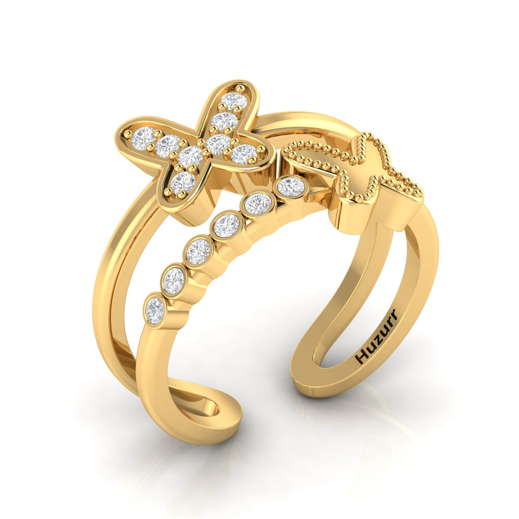 Double Band Butterfly Adjustable Diamond Ring