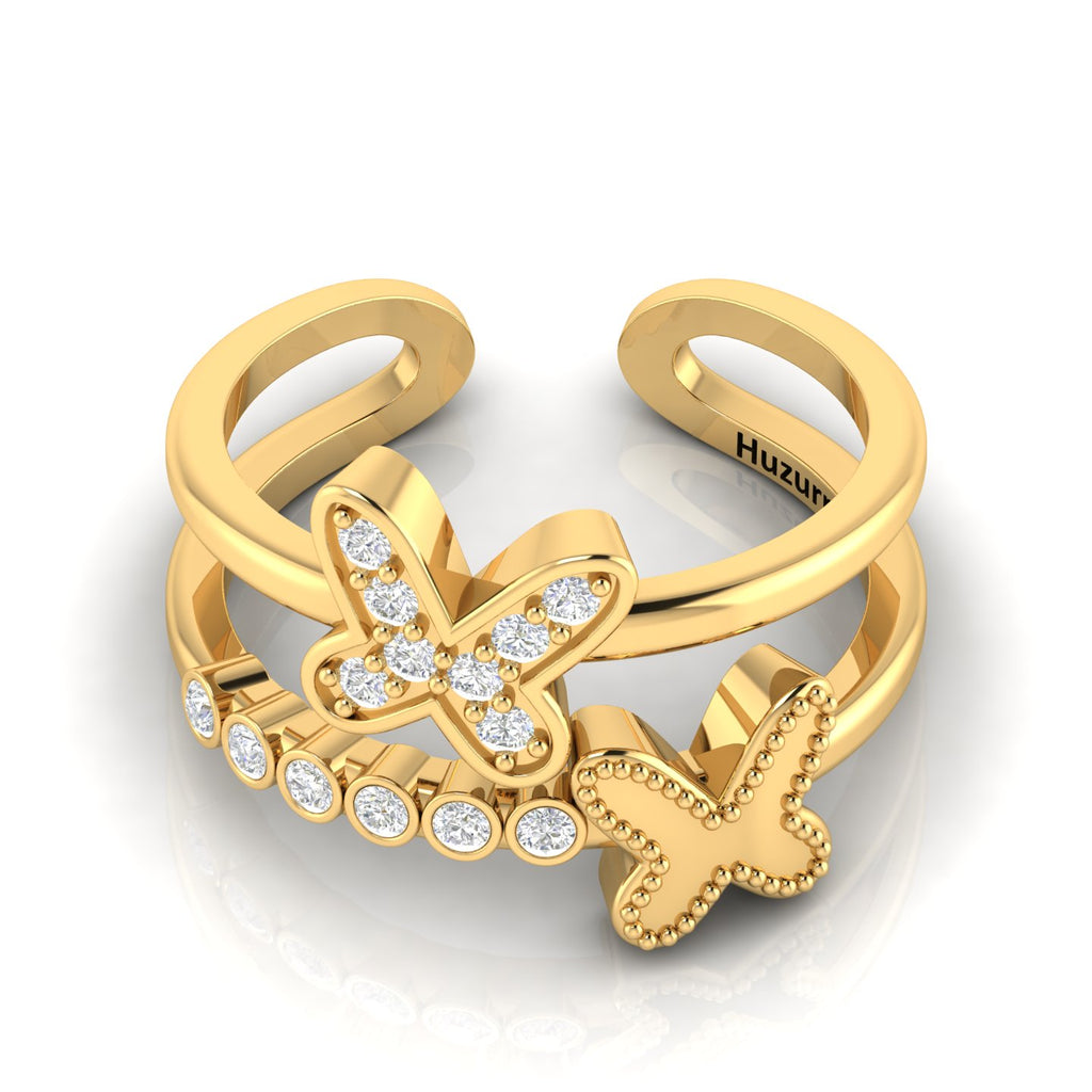 Double Band Butterfly Adjustable Diamond Ring