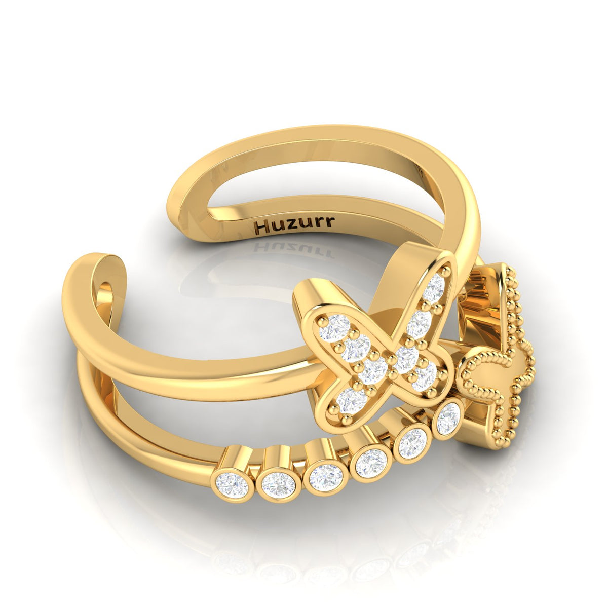 Double Band Butterfly Adjustable Diamond Ring