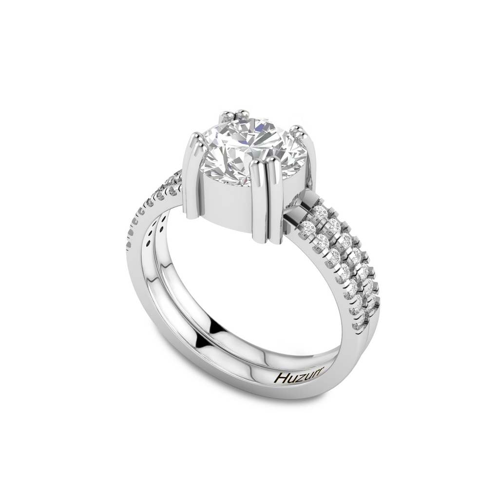 Sterling Silver Double Band Round Diamond Ring