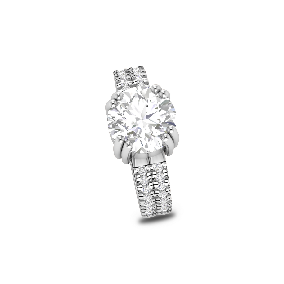 Sterling Silver Double Band Round Diamond Ring