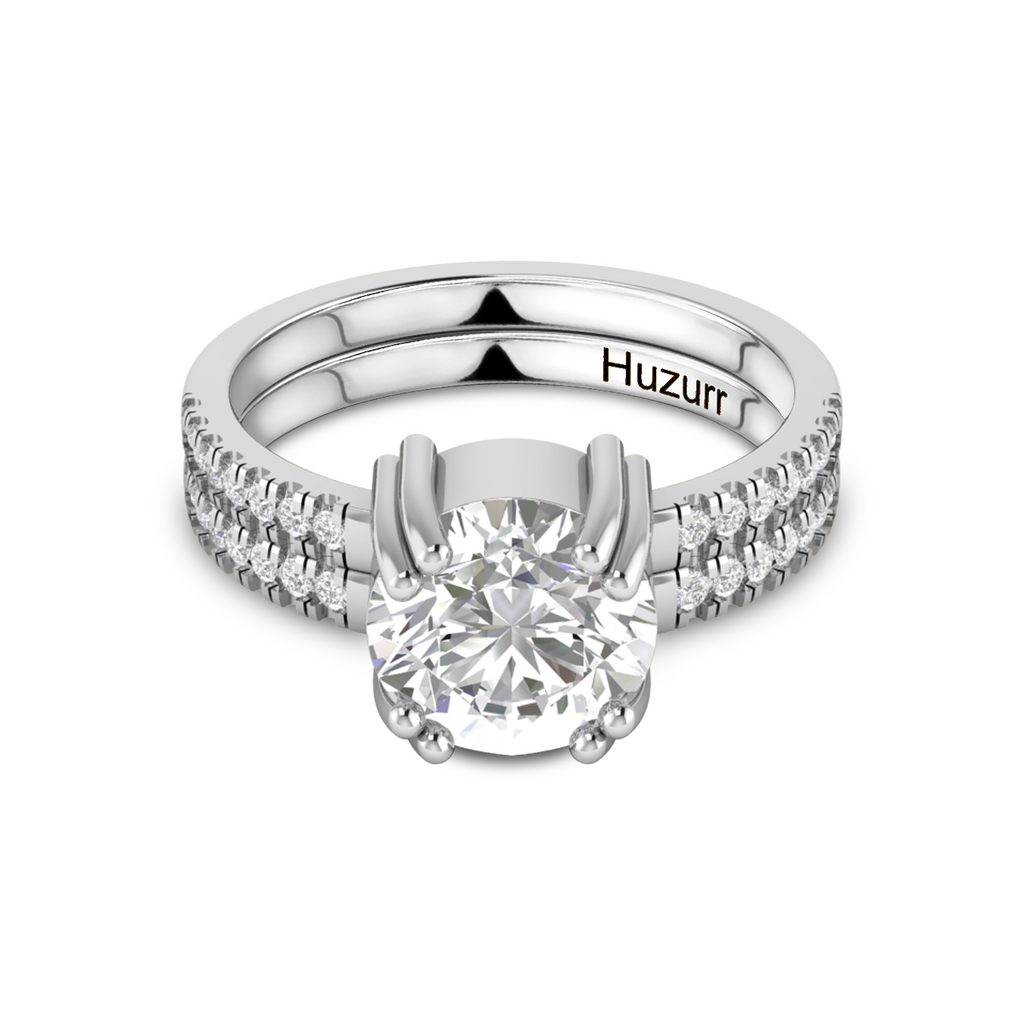 Sterling Silver Double Band Round Diamond Ring