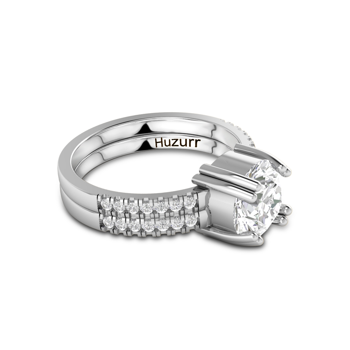 Sterling Silver Double Band Round Diamond Ring