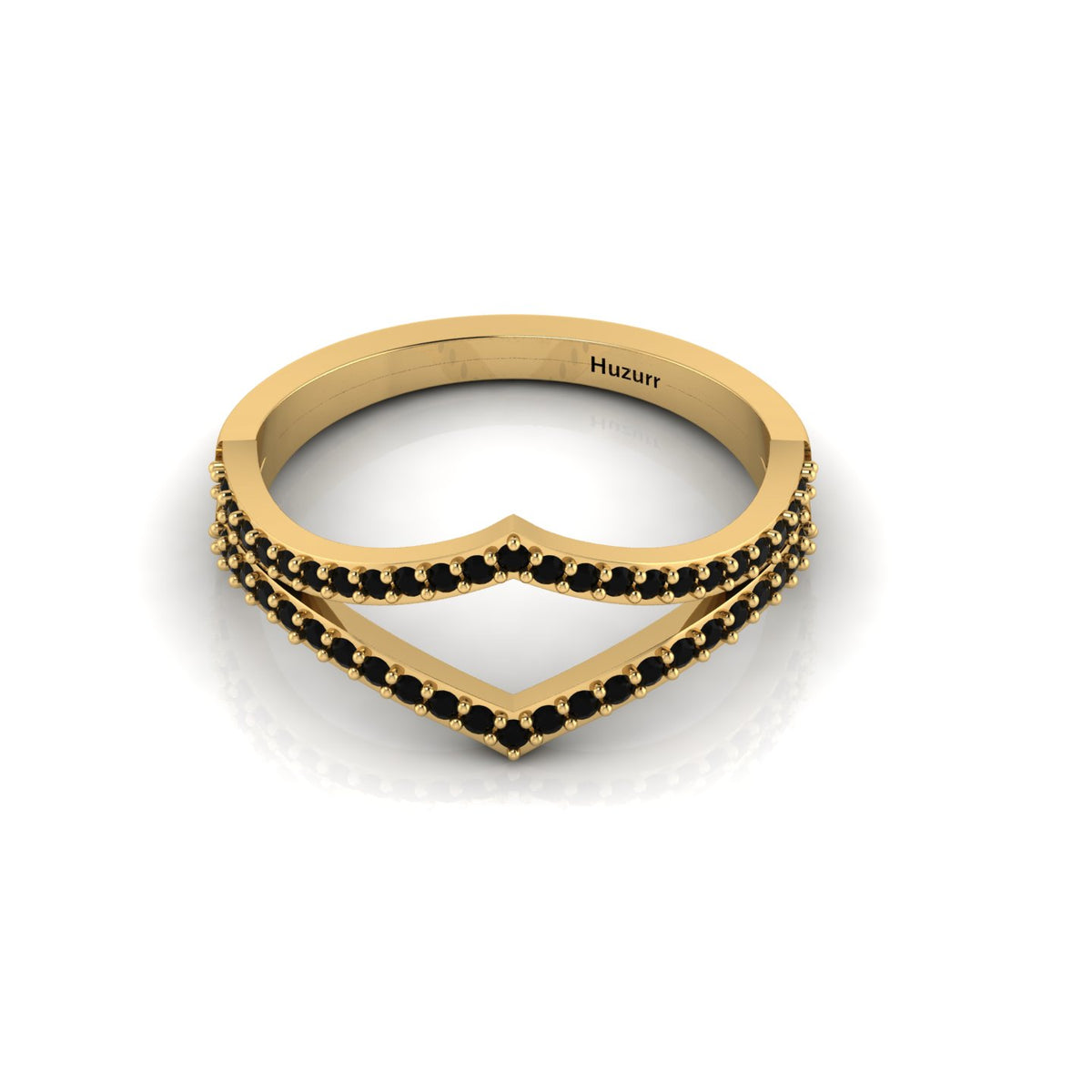 Double Wishbone Round Black Diamond Solitaire Gold Plated Ring