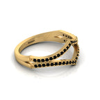 Double Wishbone Round Black Diamond Solitaire Gold Plated Ring