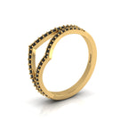 Double Wishbone Round Black Diamond Solitaire Gold Plated Ring