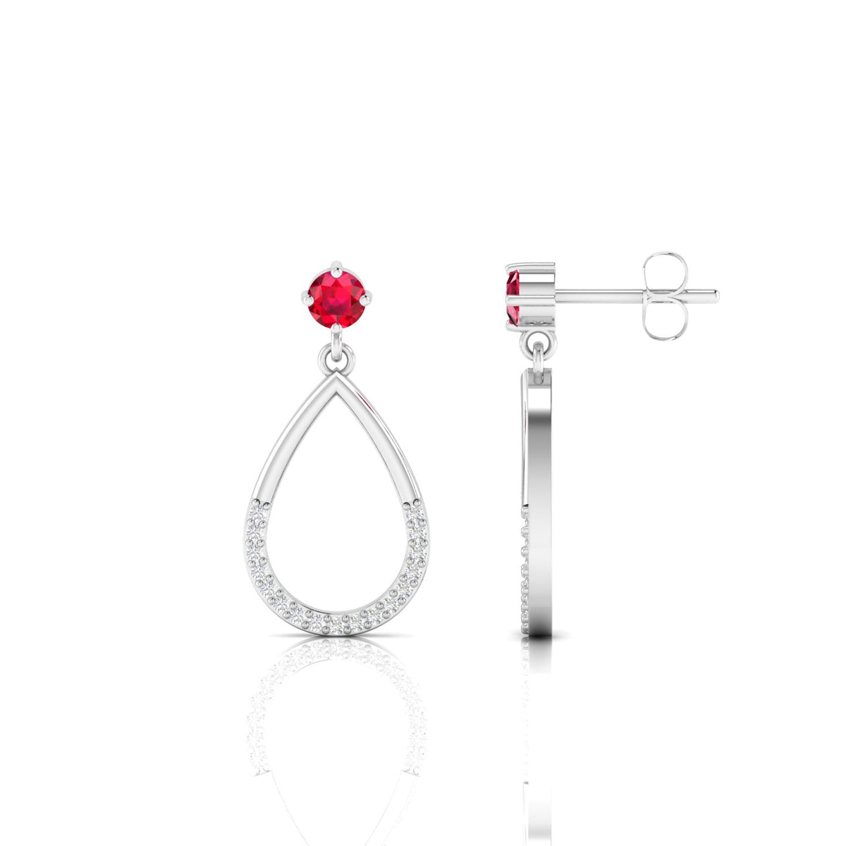Open Teardrop Ruby Sterling Silver Earrings