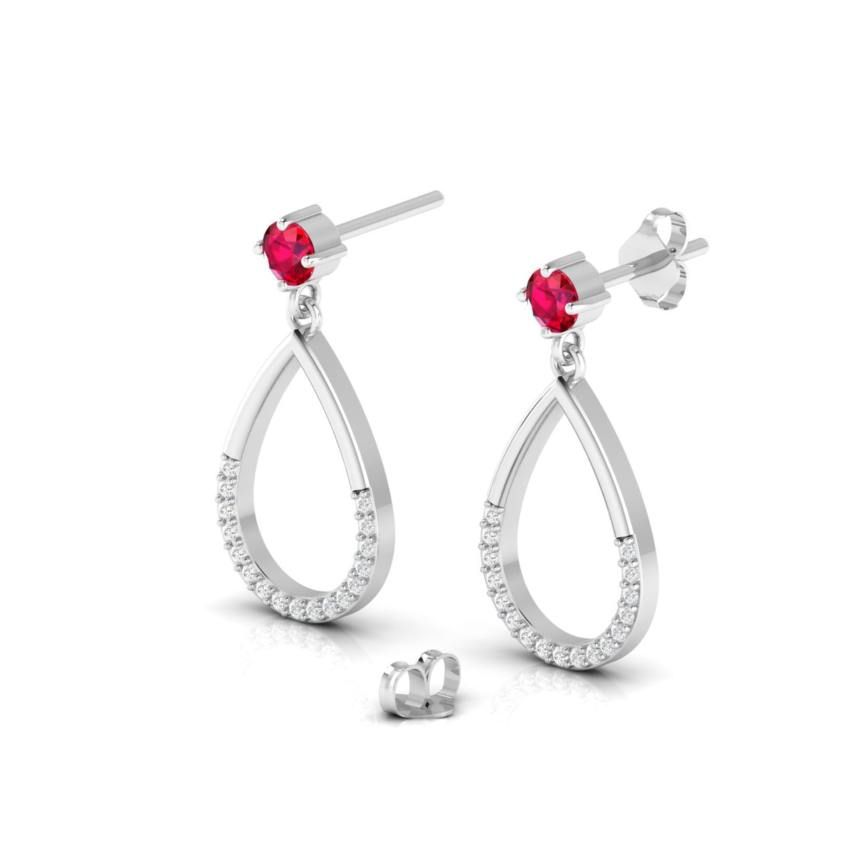 Open Teardrop Ruby Sterling Silver Earrings