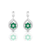 Sterling Silver Classic Drop Emerald Flower Earrings