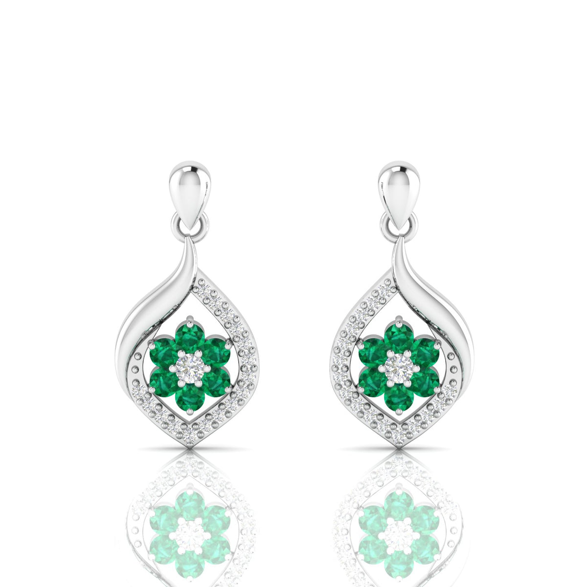 Sterling Silver Classic Drop Emerald Flower Earrings
