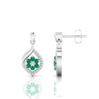 Sterling Silver Classic Drop Emerald Flower Earrings