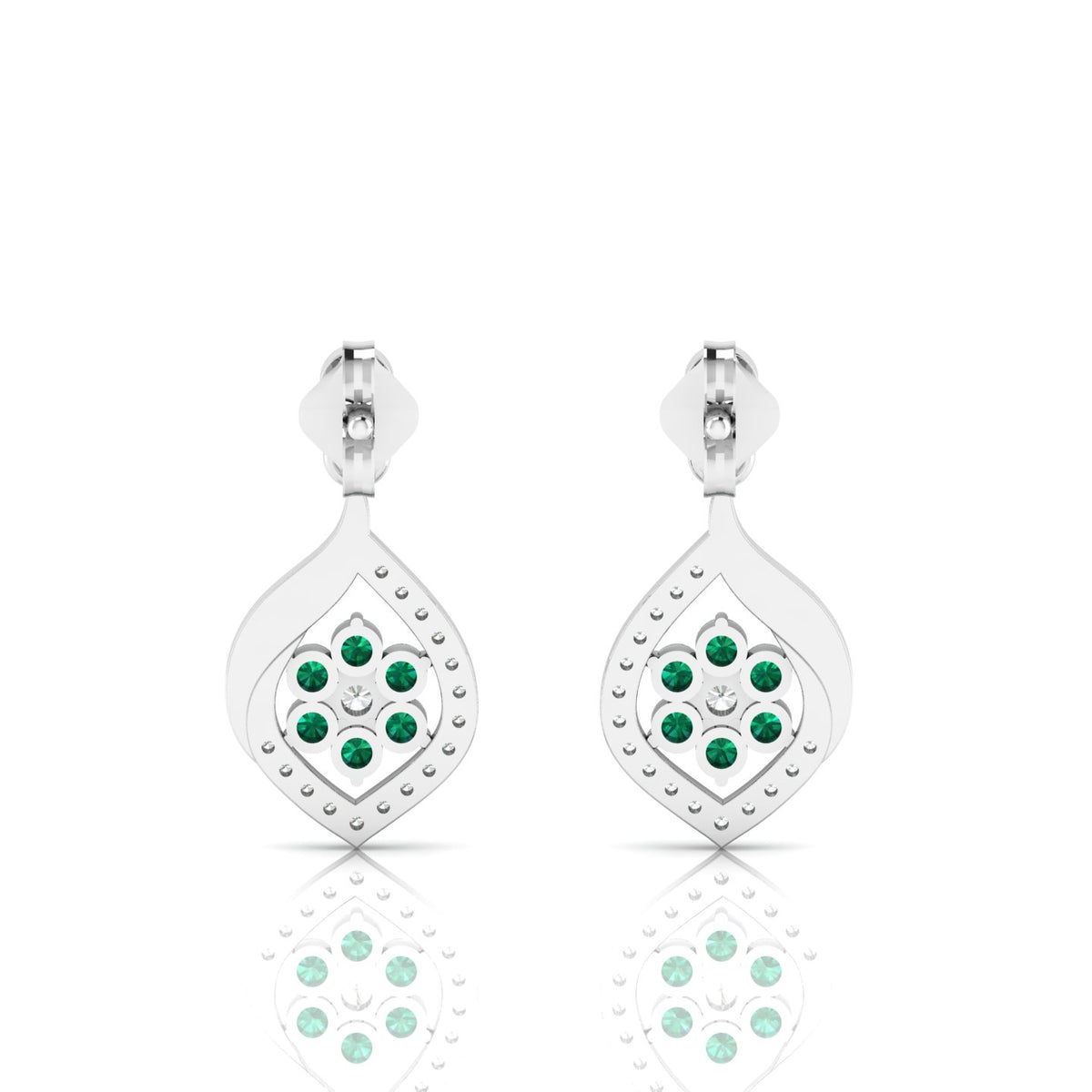 Sterling Silver Classic Drop Emerald Flower Earrings