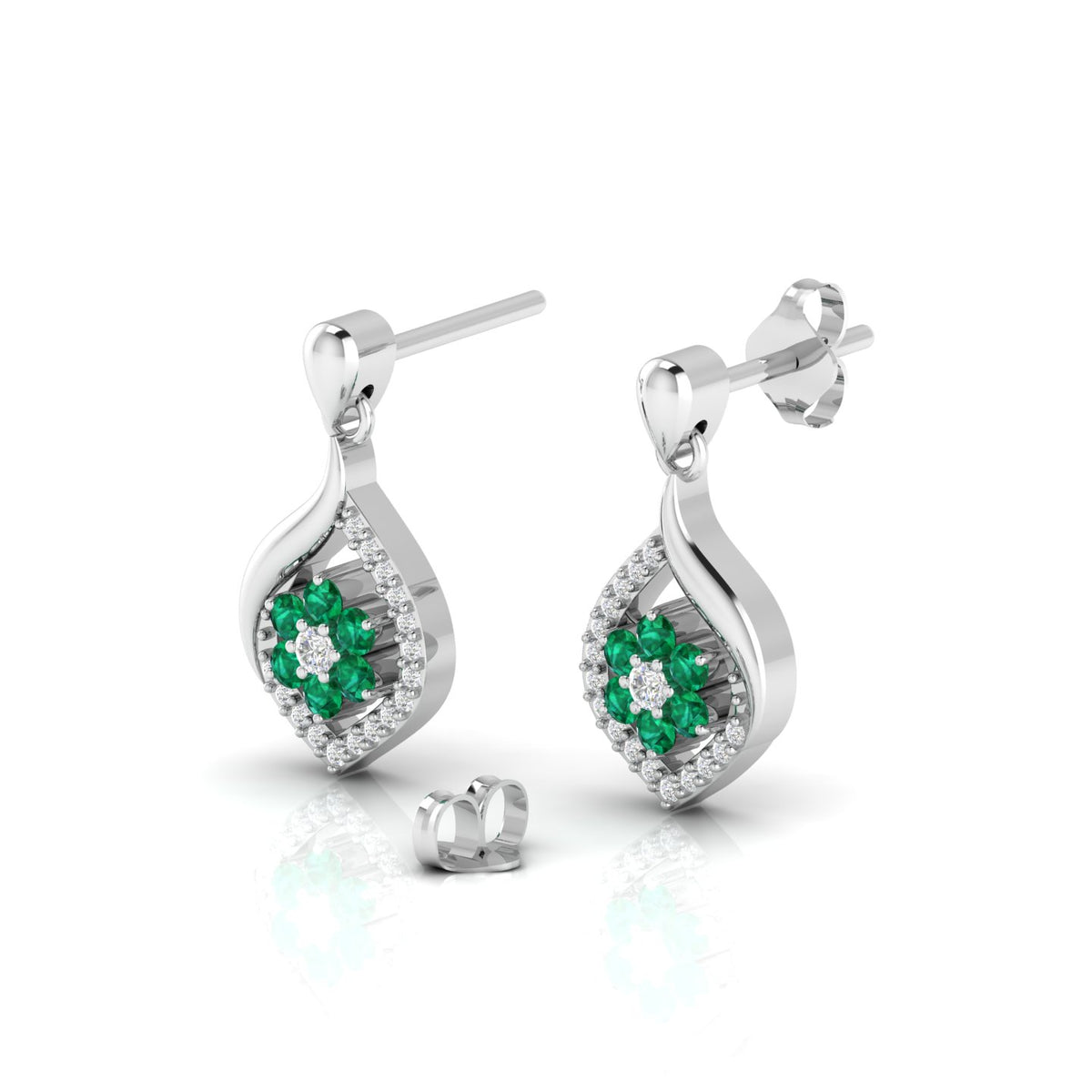 Sterling Silver Classic Drop Emerald Flower Earrings