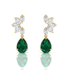 Gold Plated Emerald & Diamond Tear Drop Earrings