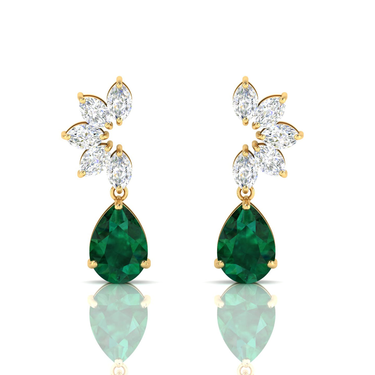 Gold Plated Emerald & Diamond Tear Drop Earrings