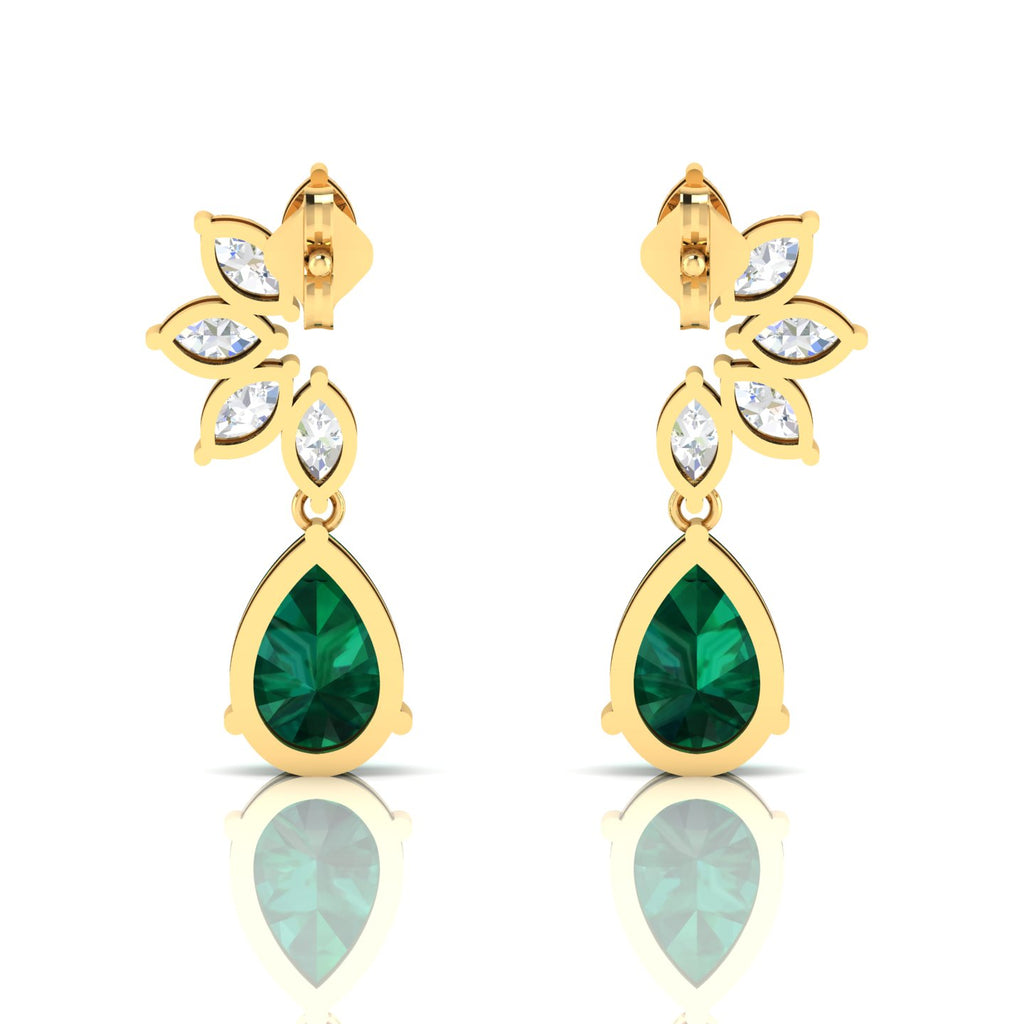 Gold Plated Emerald & Diamond Tear Drop Earrings