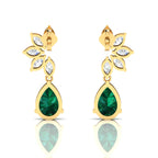 Gold Plated Emerald & Diamond Tear Drop Earrings