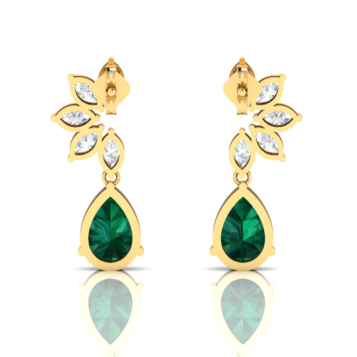 Gold Plated Emerald & Diamond Tear Drop Earrings