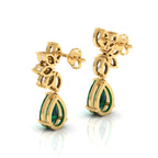 Gold Plated Emerald & Diamond Tear Drop Earrings